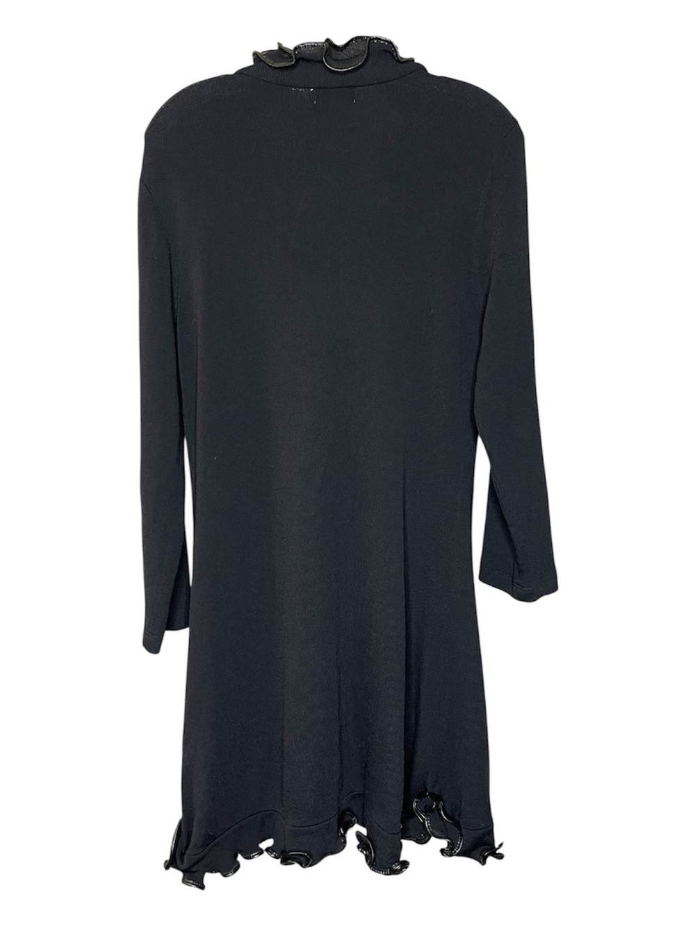 Ravel Black Faux Leayher Ruffle-Trim Open Cardigan Sz L - Picture 2 of 5